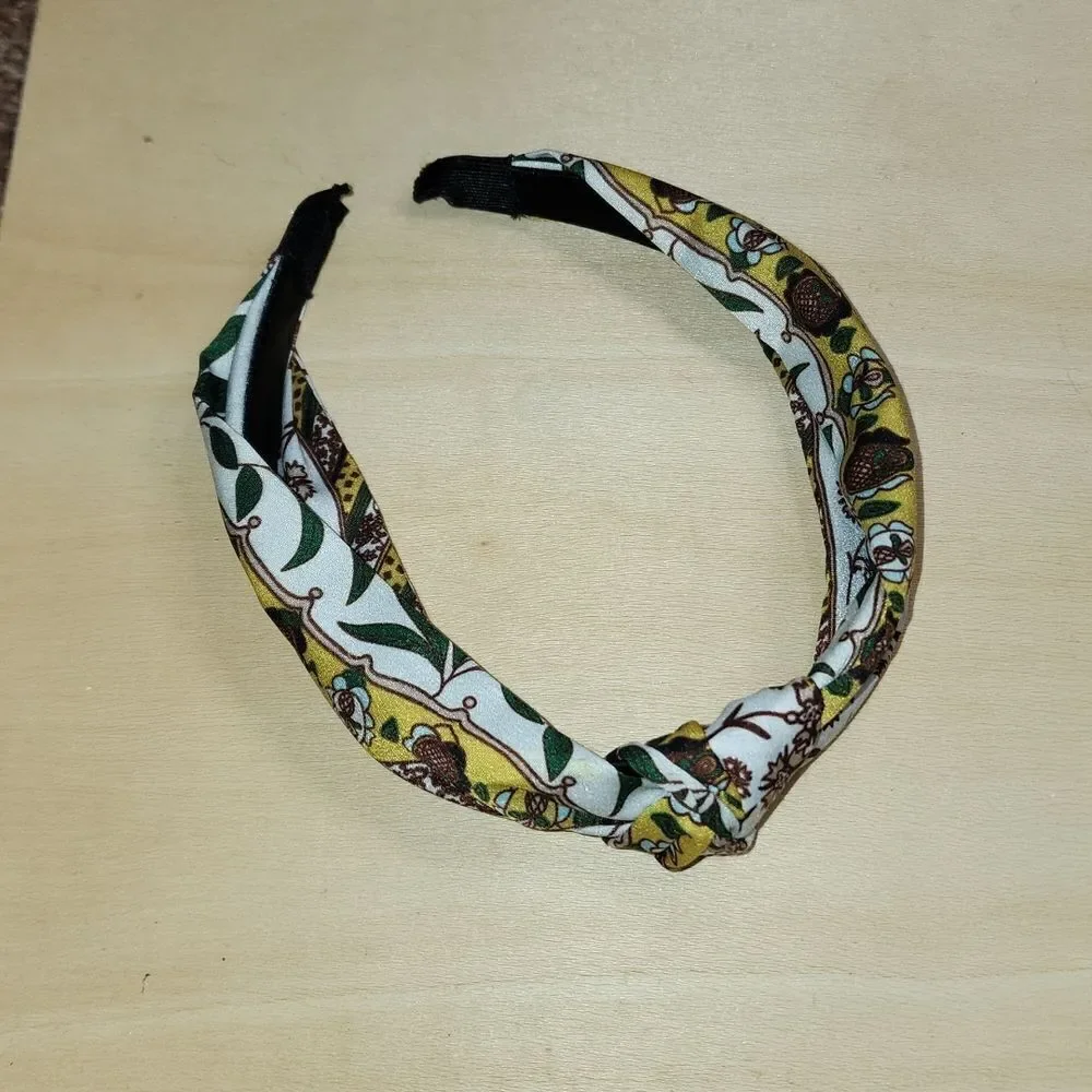 2 Headbands, 1 Floral Brown & Yellow Print, & 1 Metallic Blush and Black NWOT